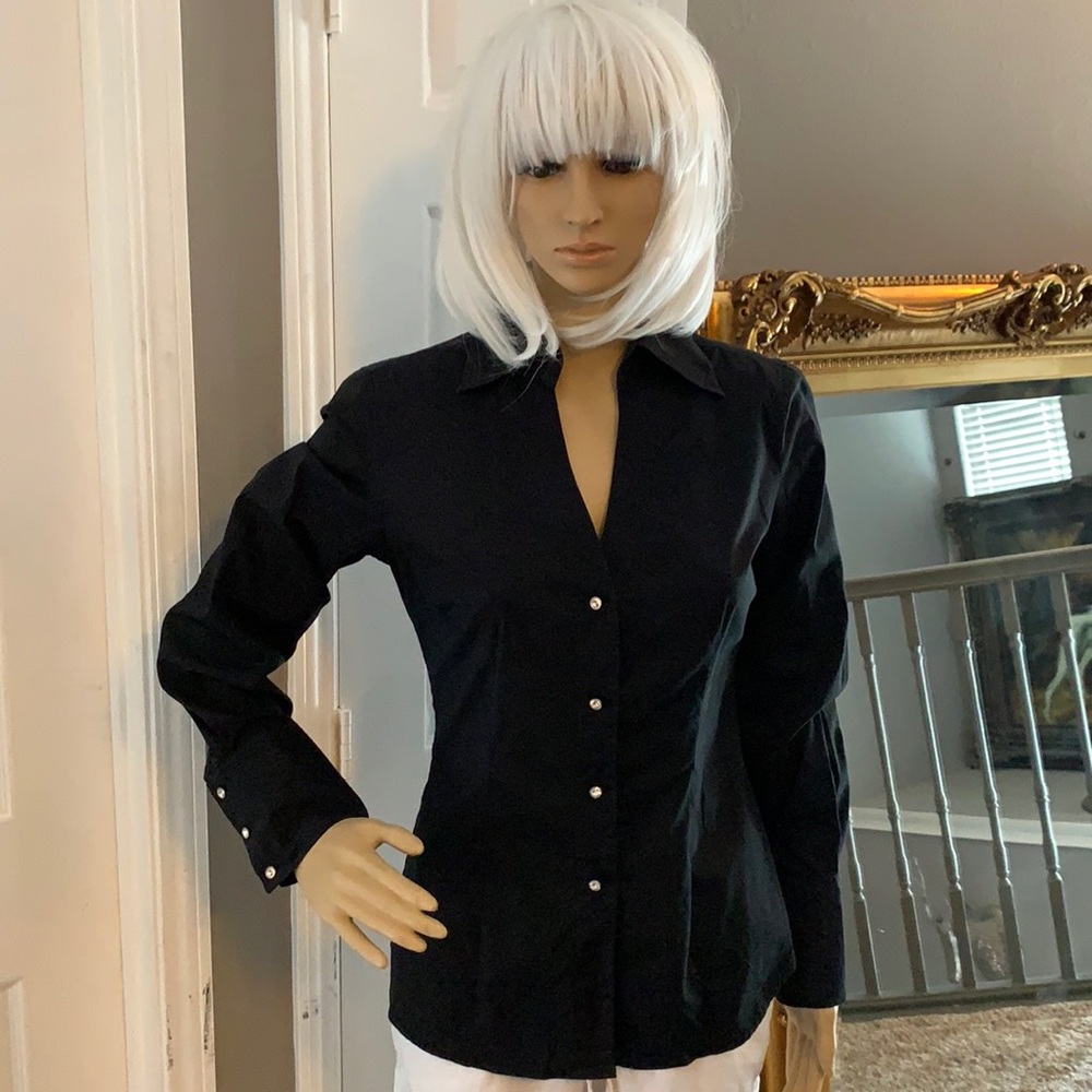 EXPRESS DESIGN STUDIOS BLACK RHINESTONE BUTTON UP